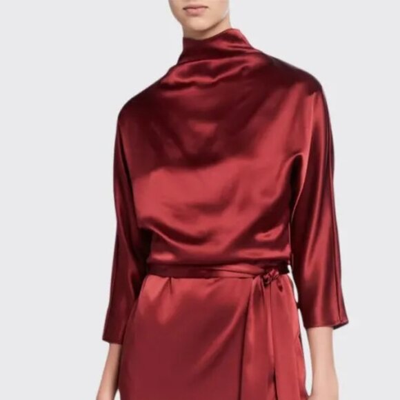 SALLY LAPOINTE Lightweight Satin High Neck Top - Picture 1 of 12